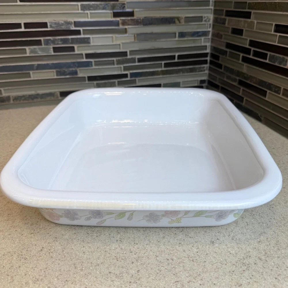 Vintage Corning Ware A-21 Pastel Bouquet Lasagna Roaster 12x10 w/ Wicker Basket